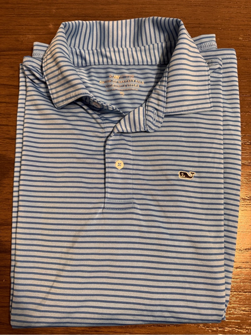 Vineyard Vines Men's Light Blue and White Striped Polo